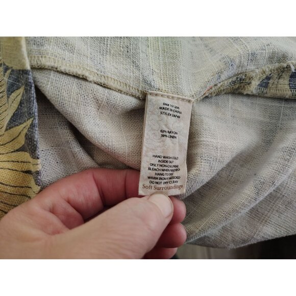 Soft Surroundings Medium Flora Linen Blend Shirt Dress Tropical Muted Palm Vacay - Picture 5 of 5